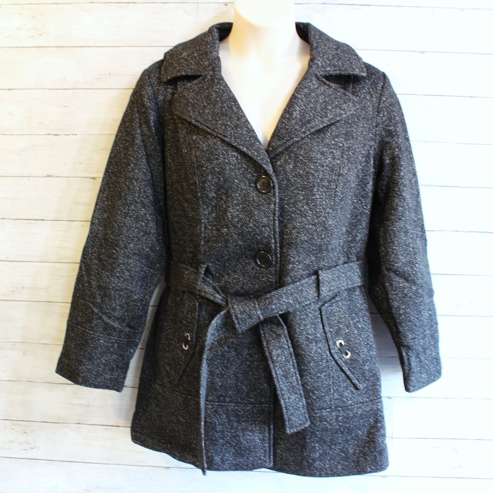 Jones New York Women's Black Gray Belted Winter Coat Jacket Plus Size 1X